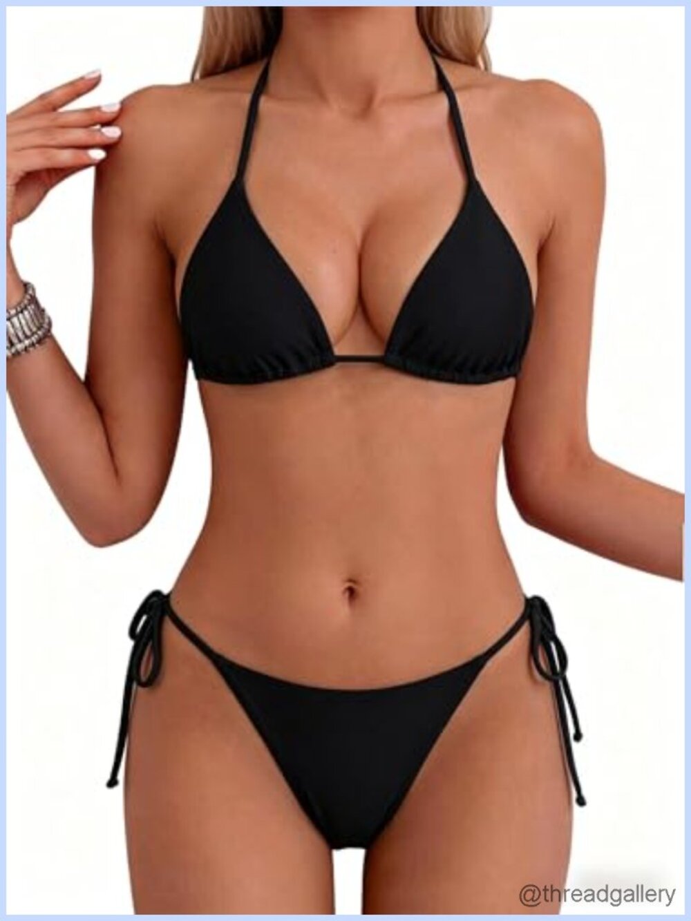 Women's Halter Bikini Thong Two Piece Push Up Removable Pads Drawstring Swimwear